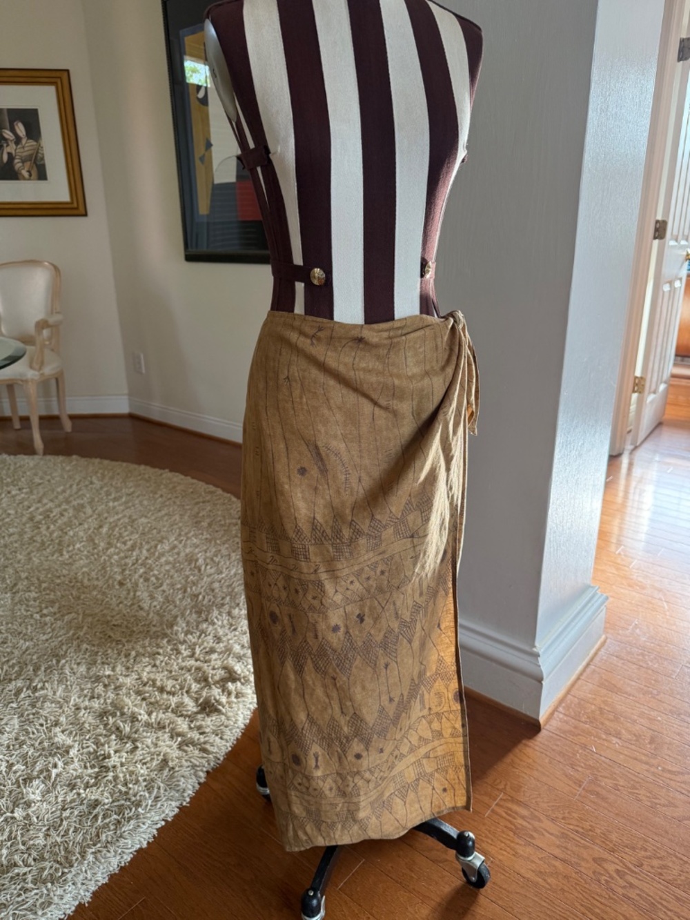 VTG Lauren Ralph Lauren Womens Maxi Tie Wrap Skirt 100% Linen 12 Boho Aztec - Picture 3 of 10